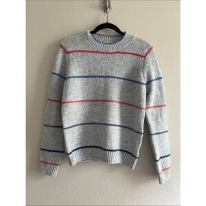 New Self Contrast Gray Multicolor Stripe Crewneck Sweater Soft Knit Pullover S